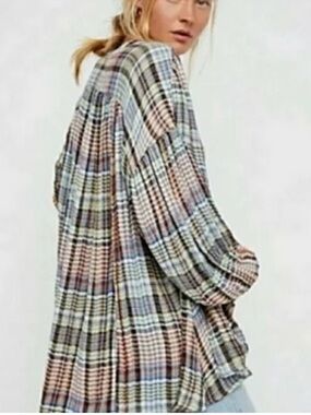 Free People Come On Over Plaid Button-Up Tunic Shirt - Size XS